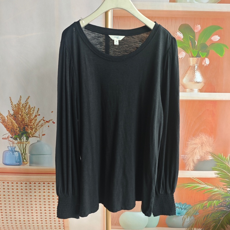 欧美风 秋春棉莫代尔大码长袖圆领宽松T恤衫女上衣250斤黑色