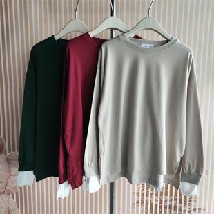 上衣 高品霓虹 T恤女衫 休闲高棉针织荷叶三色入圆领长袖 春季