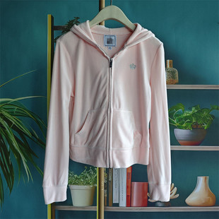 美国橘子25秋季女款天鹅绒连帽拉链开衫外套宽松休闲百搭上衣