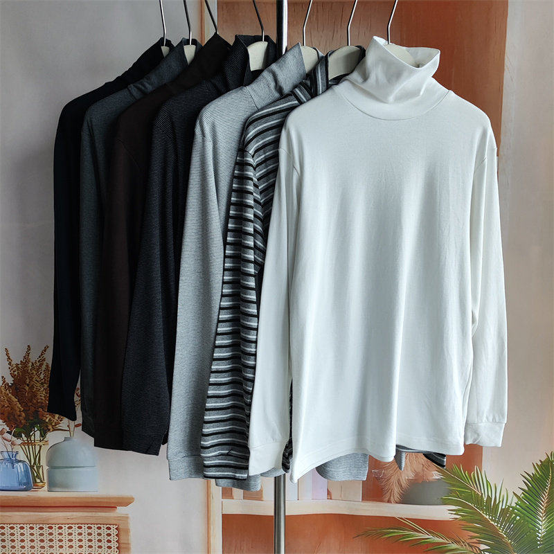 霓虹家秋冬高领长袖T恤男款情侣简约百搭条纹打底衫多色基础款