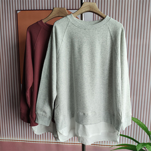 高品霓虹高棉休闲宽松圆领长袖 卫衣女春秋套头打底上衣慵懒风