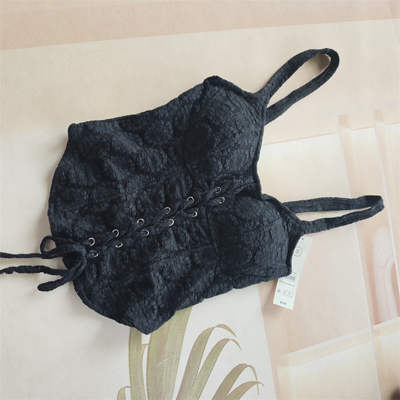 美单花边蕾丝系带无袖背心显瘦短款性感内搭吊带上衣