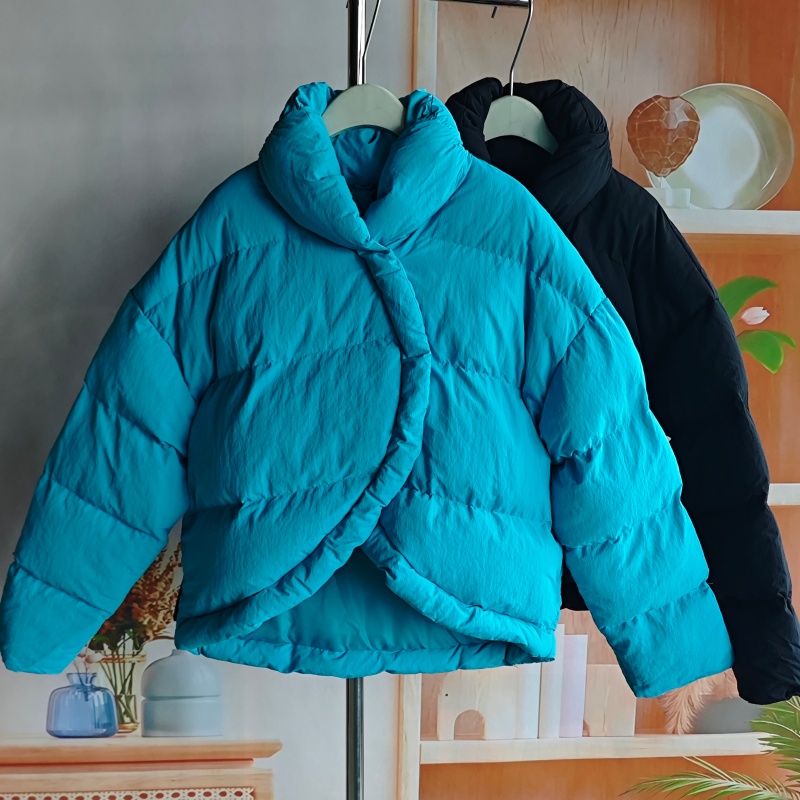 欧美宽松立领面包服女短款保暖棉服外套冬季女装棉衣加厚时尚交叉