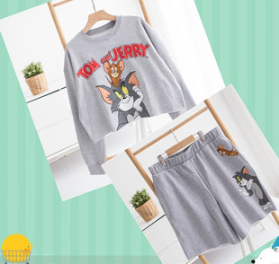 欧美风 春秋卡通高棉休闲套装女生学生印花休闲XS-XL 1