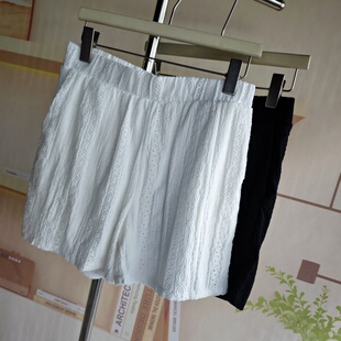 松紧腰休闲裤 女短裤 宽松百搭口袋舒适 提花镂空高品夏季 欧美风