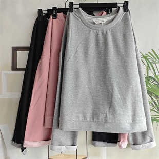 女宽松上衣圆领大码 英伦风 新假2件条纹圆领卫衣长袖 春季 高品