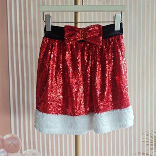 欧美风bling亮片短裙半身裙假期活动女生大码小码节日红色圣诞