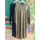 胸围108cm 霓虹家 圆领长袖 连衣裙 秋季 华夫格宽松长款