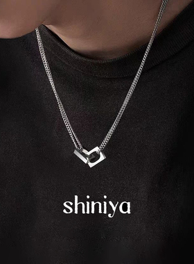 明星同款双环钛钢项链男款