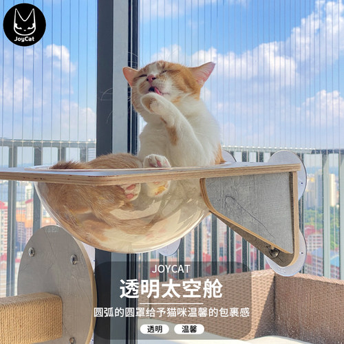 JoyCat天空猫墙吸盘猫爬架玻璃透明猫窝吊床实木板麻绳跳台免打孔
