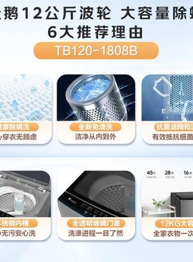 小.天鹅12公斤波轮洗衣机大容量家用除螨钢化玻璃门TB120-1808B