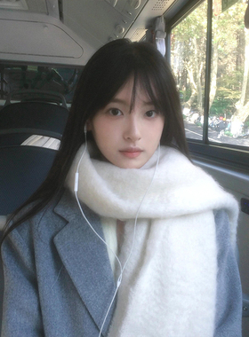 纯白色围巾女士秋冬季2024新款高级感韩系米色围脖百搭保暖氛围感