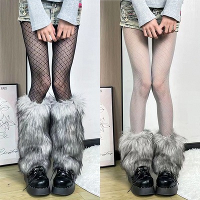 辣妹拍照穿搭！冬季毛绒袜套y2k小腿袜女原宿风保暖长毛靴套腿套