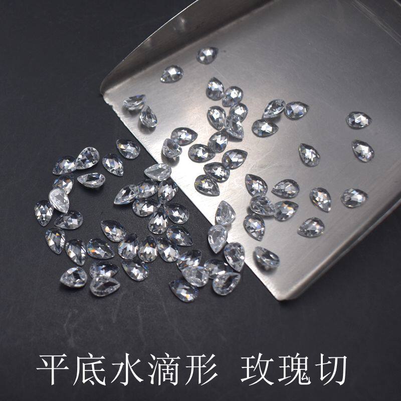 平底玫瑰切水滴形宝石裸石DIY饰品平底锆石三角切面美甲贴片配石