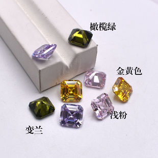 彩色阿斯切正方形宝石裸石倒角正方形锆石宝塔形DIY首饰镶嵌配石