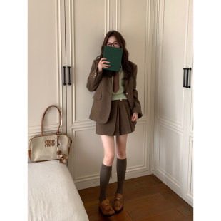 Even一雯 韩系高智秋冬咖色精致设计感百搭半裙 文学系学姐半裙