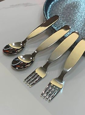 【1-5周岁推荐】短款加厚不锈钢宽柄儿童勺子甜品勺水果沙拉叉子