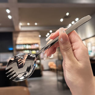 勺叉一体西瓜勺子两用带齿勺子加厚吃沙拉勺 出德国304不锈钢