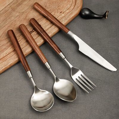 复古木纹柄勺子胡桃色西餐勺