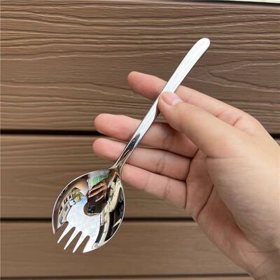 西瓜勺子食品级304不锈钢叉子一体创意长柄吃面勺子加厚沙拉叉勺