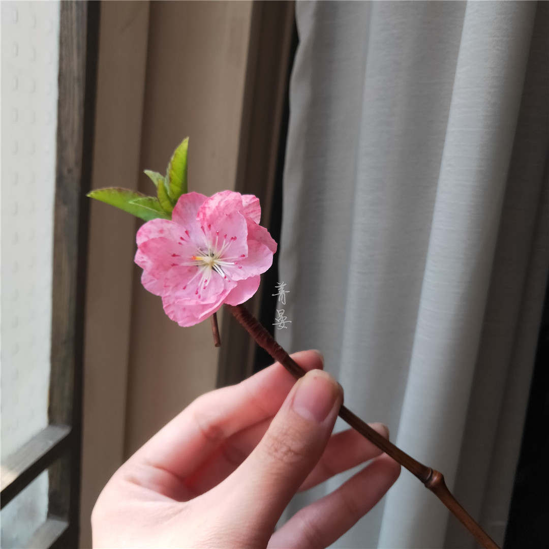 菁晏·碧桃发簪粘土桃花通草花发簪定制旗袍汉服配饰胸针手工仿真