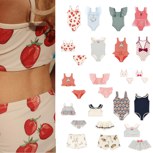 草莓满印吊带连体海军风分体泳衣男童泳衣裤 儿童泳衣集合夏季 新款