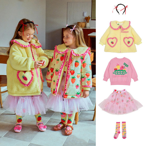 韩国BE童装女童羊羔毛双面穿棉衣小女孩甜美可爱保暖外套卫衣裙子