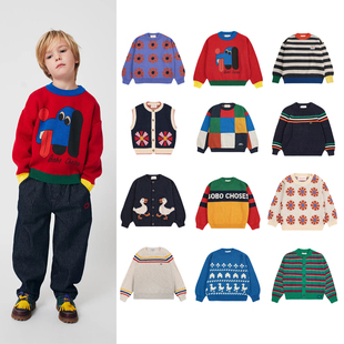 现货儿童毛衣秋冬BC男女童卡通彩色提花针织衫中大童毛织开衫马甲