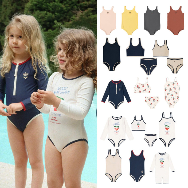 现货！26KS春夏女童泳衣樱桃满印圆点连体泳衣女宝宝可爱分体泳装