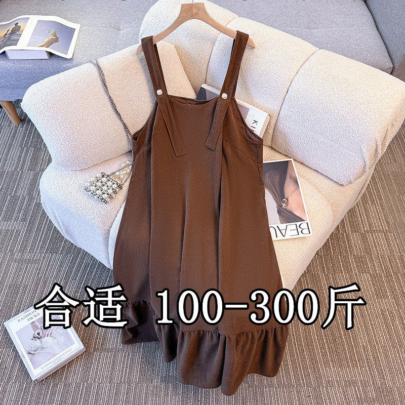 120-300斤胖mm可穿特肥特大码女装2025春秋减龄时尚灯芯绒背带裙