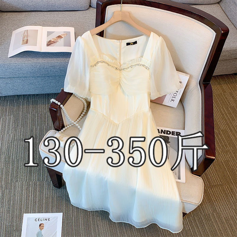 200斤300斤350斤胖女人法式小香风腰连衣裙胖MM夏季中长款裙子女