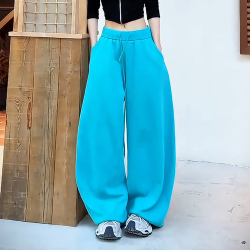 舒适松弛高腰显瘦弯刀阔腿休闲裤