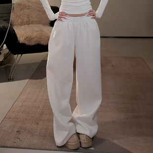 Ader白色运动休闲卫裤女2026早春新款宽松阔腿松弛简约百搭拖地裤