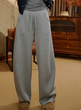 Ader灰色运动休闲弯刀裤女2025秋季新款百搭高腰显瘦阔腿香蕉裤子