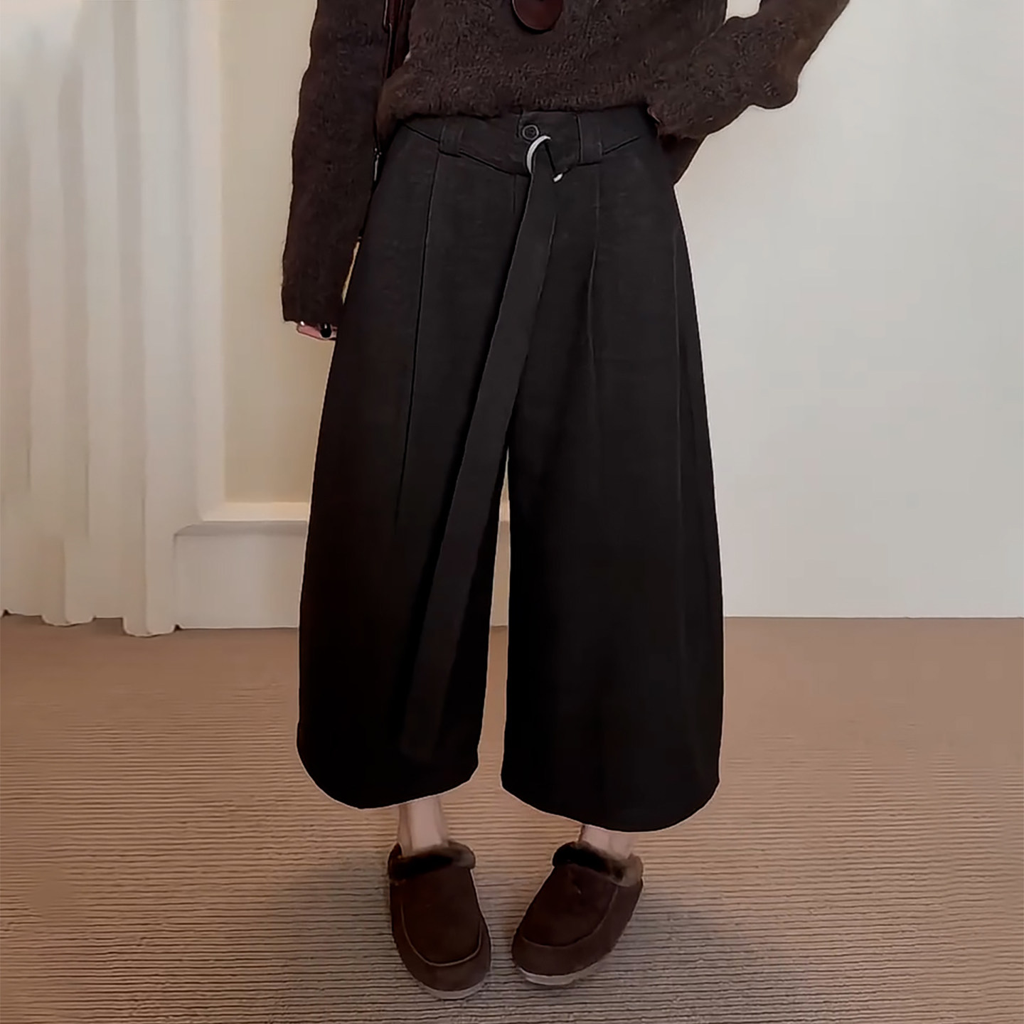 Ader松弛复古风休闲八分裤女2026秋季新款舒适高腰垂感百搭阔腿裤
