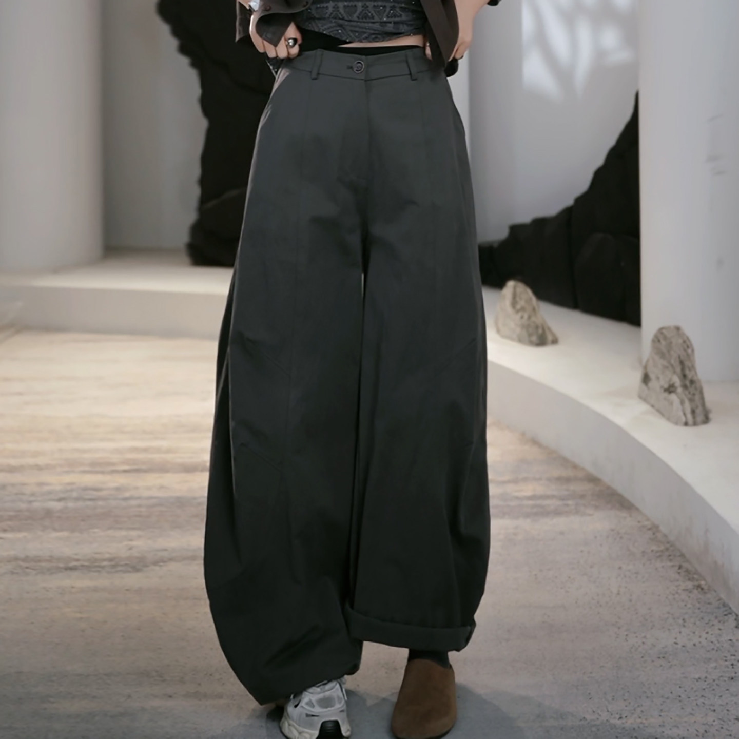 Ader阔腿弯刀裤女2026春季新款高腰宽松慵懒舒适时尚百搭休闲裤潮,女装/女士精品,大码裤装,淘宝优惠券,粉丝福利购,淘宝优惠卷