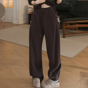 Ader运动休闲加绒卫裤女2025秋冬新款百搭松紧腰抽绳阔腿弯刀裤子
