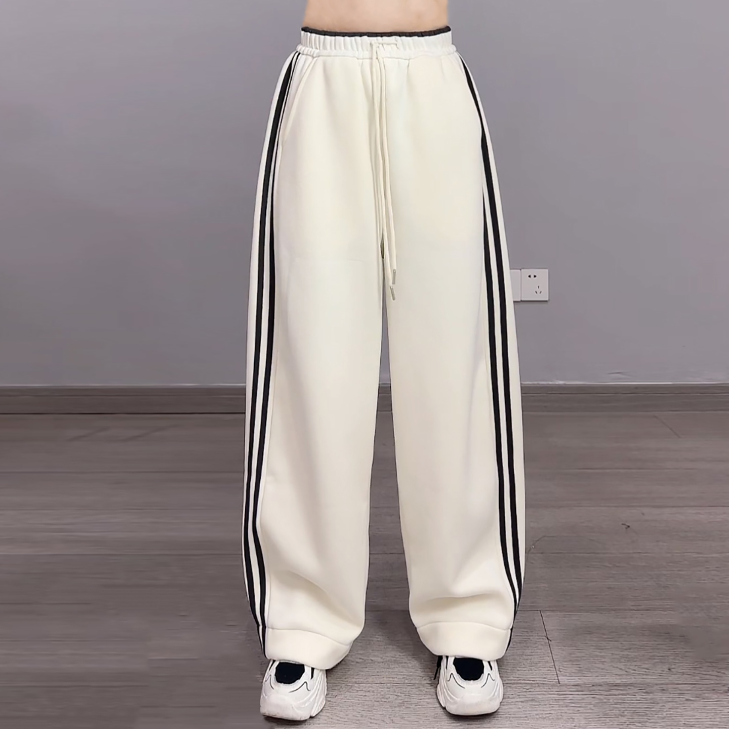 加绒加厚侧边条纹运动休闲卫裤