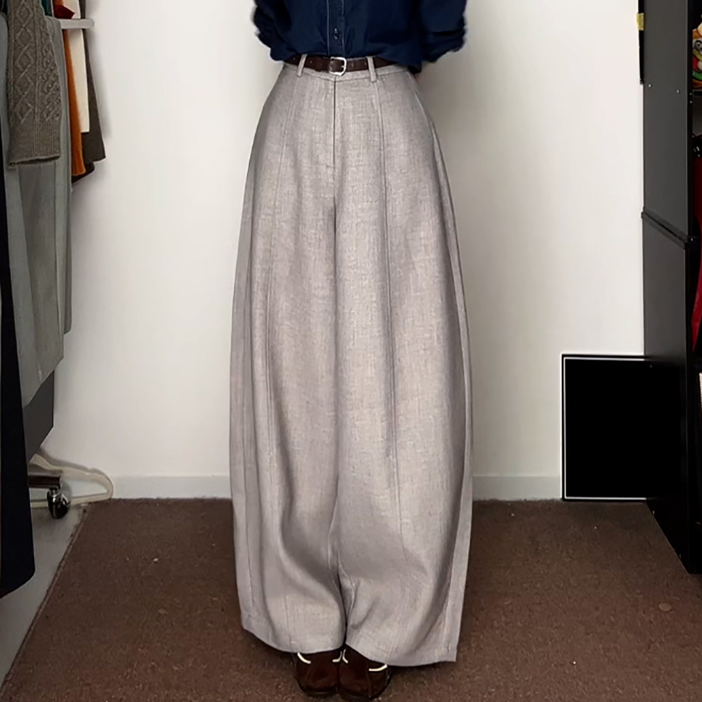 Ader韩系阔腿毛呢休闲裤女2026春季新款气质简约高腰百搭垂感长裤,女装/女士精品,大码裤装,淘宝优惠券,粉丝福利购,淘宝优惠卷