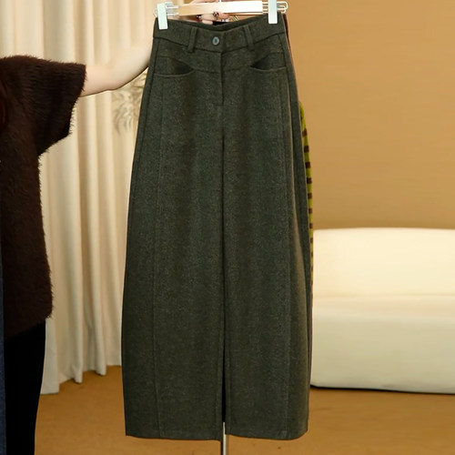 气质简约百搭加厚保暖羊毛弯刀裤