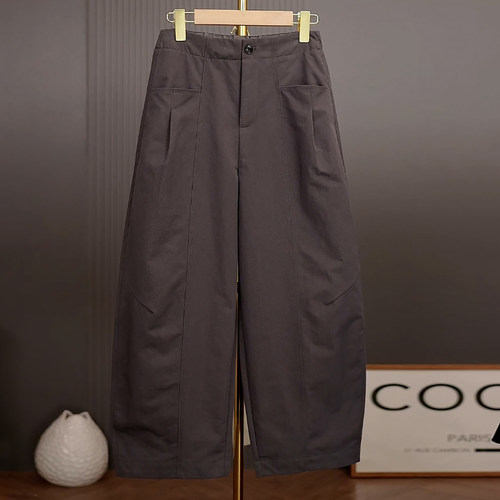 通勤简约百搭显瘦阔腿弯刀休闲裤