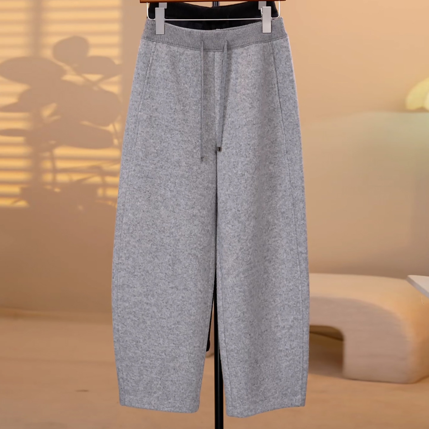 拉绒工艺加厚绵羊毛休闲弯刀裤