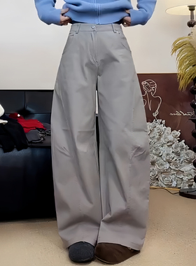 Ader休闲裤女2026早春新款简约通勤百搭高腰宽松显瘦阔腿弯刀裤