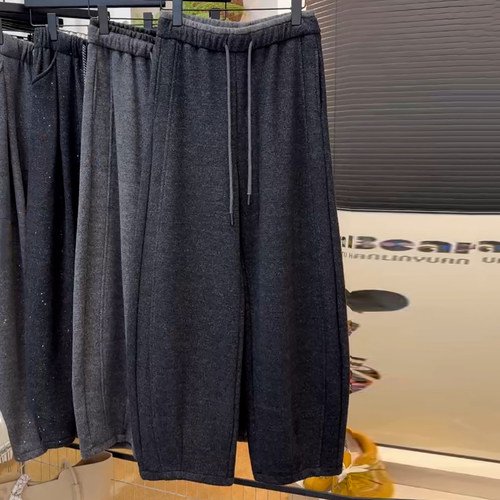 加绒加厚保暖羊绒阔腿弯刀休闲裤