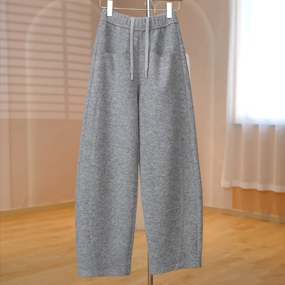 加绒加厚绵羊毛窄版阔腿香蕉裤