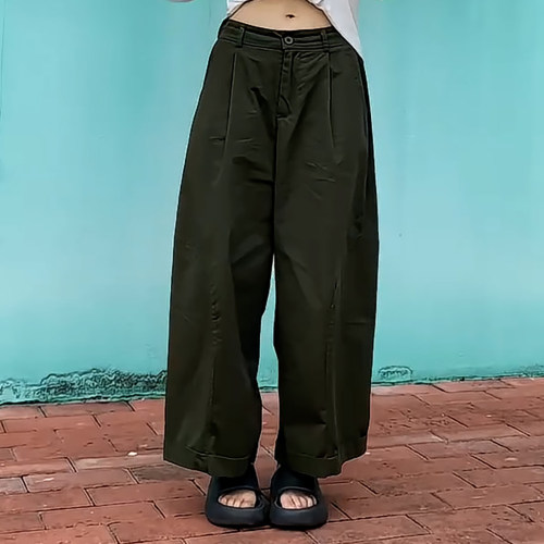 松弛复古风时尚舒适九分阔腿裤子