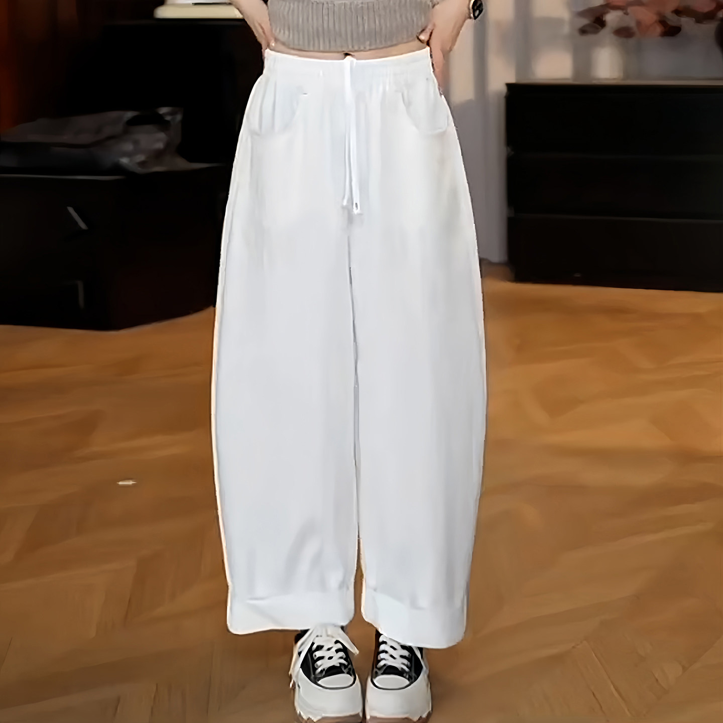 Ader白色阔腿休闲裤女2026早春新款高腰宽松简约百搭软牛仔弯刀裤,女装/女士精品,大码裤装,淘宝优惠券,粉丝福利购,淘宝优惠卷