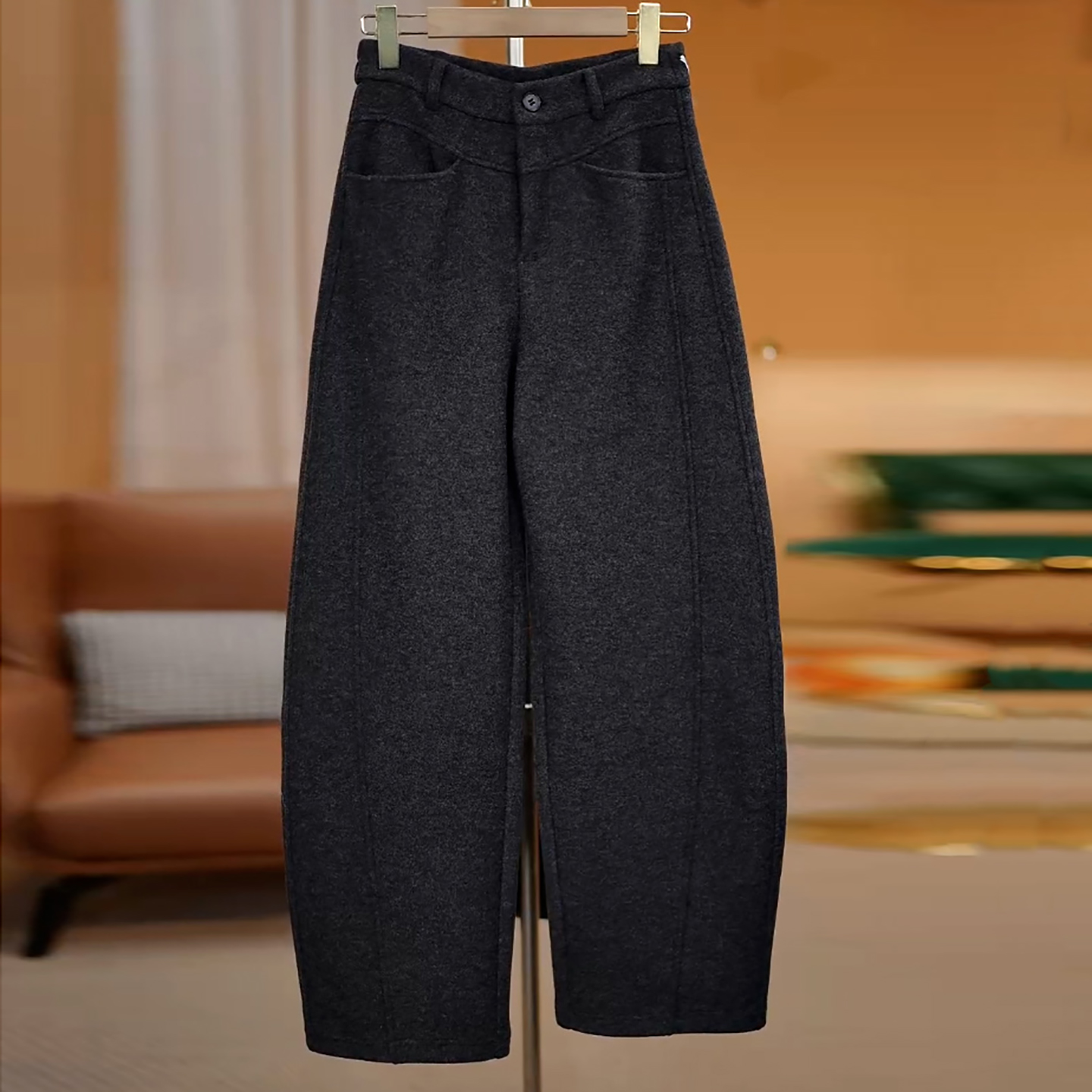 气质简约加绒保暖羊毛阔腿弯刀裤