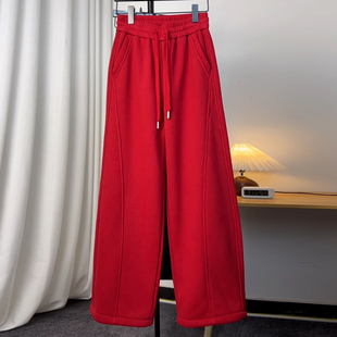 Ader休闲卫裤女2026春季新款红色松紧腰抽绳宽松阔腿垂感弯刀裤