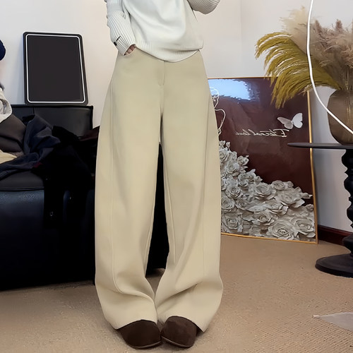 冬季加绒窄版阔腿百搭显瘦弯刀裤